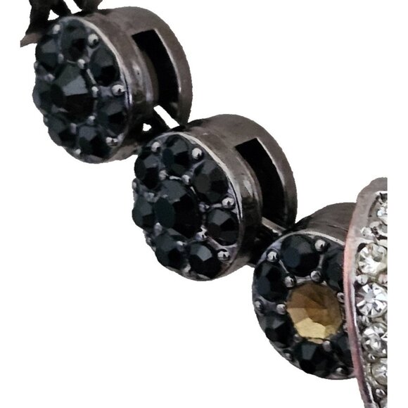 FL & B Hip Hop Cross Pendant Necklace 38" Chain Black & Clear Rhinestones, Bling - Picture 2 of 7